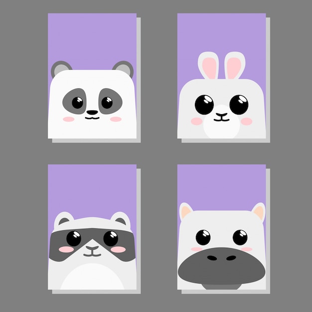 TARJETA DE CONJUNTO DE ICONOS ANIMALES DE BEBÉ LINDO