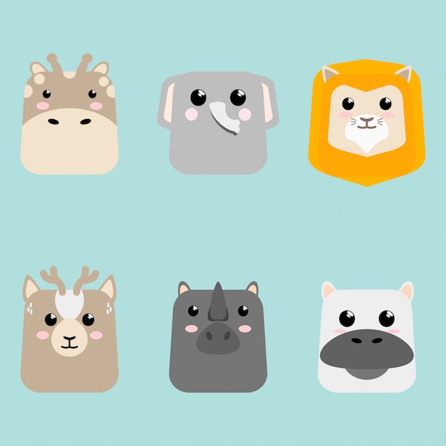 Tarjeta de conjunto de iconos animales de bebé lindo