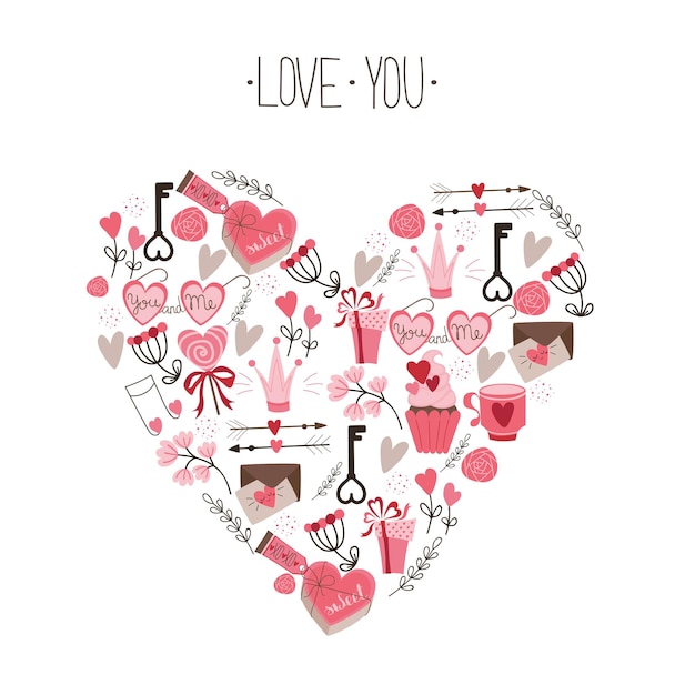 Tarjeta creativa romántica de san valentín con corazón. ilustración de vector para el día de san valentín en estilo plano de moda para impresión o uso digital.