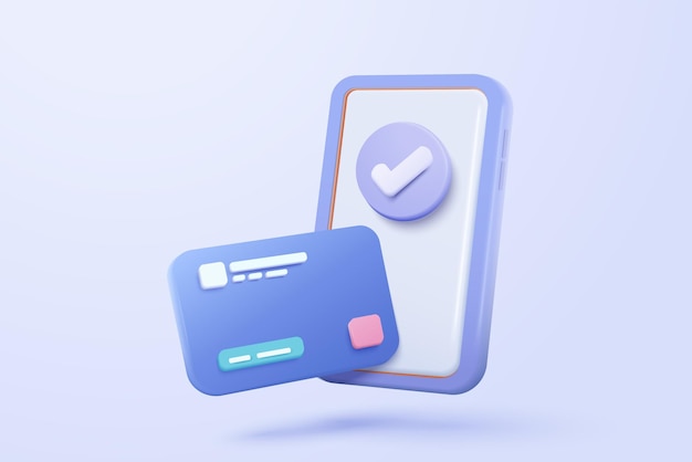 Tarjeta de crédito 3D dinero seguridad financiera para compras en línea pago en línea tarjeta de crédito con concepto de protección de pago renderizado vectorial 3d para compras de finanzas comerciales con concepto de seguridad móvil