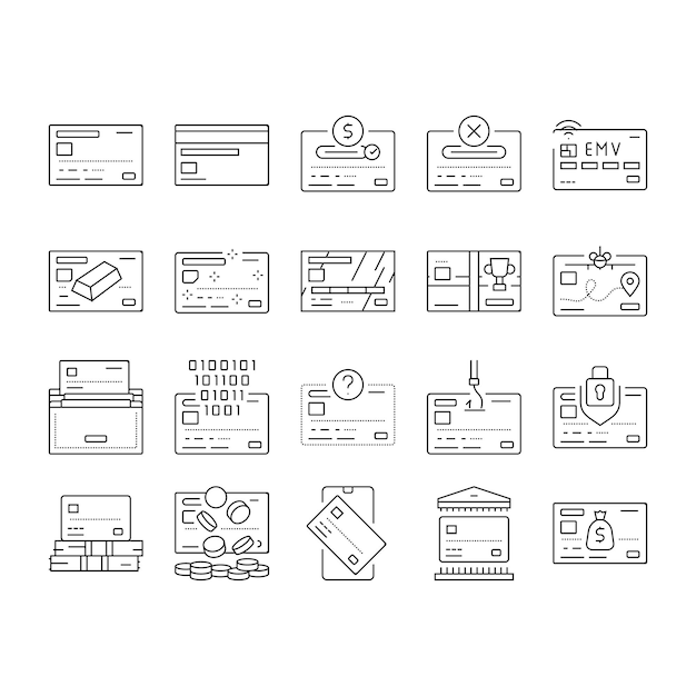 tarjeta de crédito banco pago dinero iconos conjunto vector