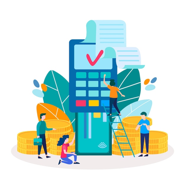 Tarjeta de crédito de débito en el terminal de punto de venta POS Ilustración vectorial para el diseño web de redes sociales