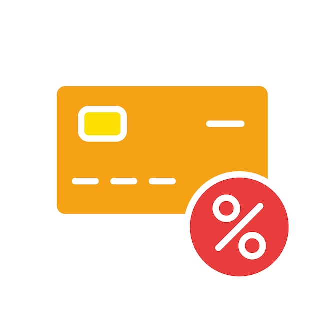 Tarjeta de crédito con icono de línea de porcentaje Préstamo de depósito a bajo interés Moneda nfs Icono de color vectorial en un fondo blanco para negocios