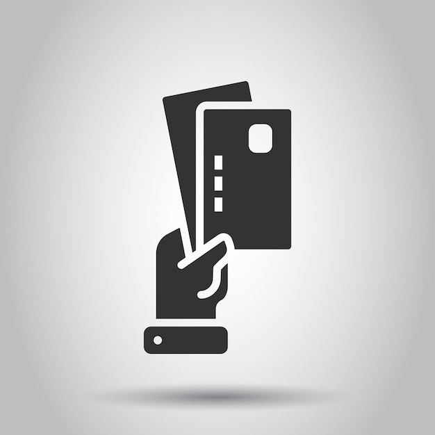 Vector tarjeta de crédito con icono de mano en estilo plano ilustración de vector de pago sobre fondo blanco aislado concepto de negocio de compra