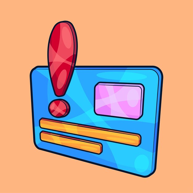 Tarjeta de crédito isométrica con ilustración vectorial de signo de exclamación