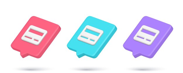 Tarjeta de crédito multicolor realista consejos rápidos icono 3d colección de alertas de Internet ilustración vectorial Conjunto bancario notificación de pago en línea financiera orden de compra epay maqueta colocada en diagonal