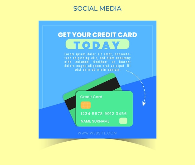 Vector tarjeta de crédito para publicación en redes sociales concepto de negocio ilustración vectorial diseño plano editable