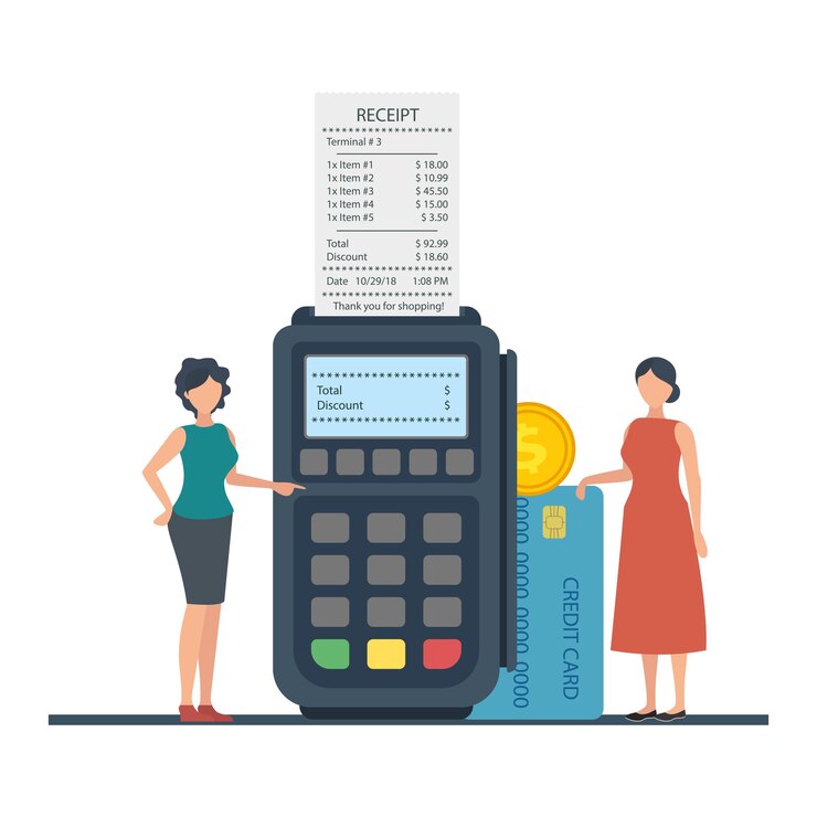 Vector tarjeta de crédito y terminal de pago