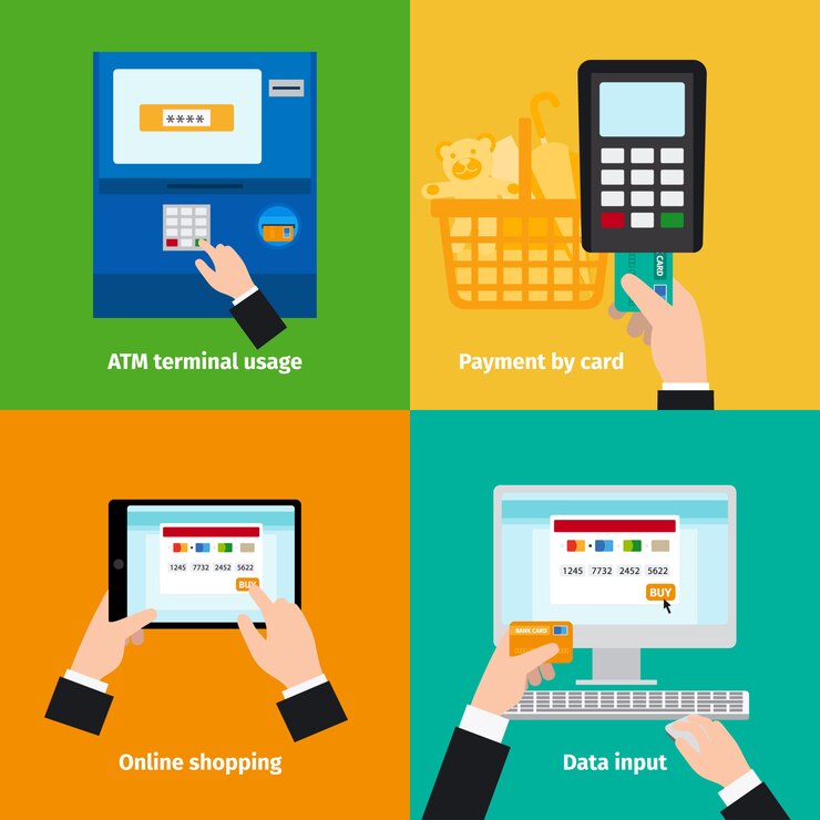 Vector tarjeta de crédito de uso de plástico.