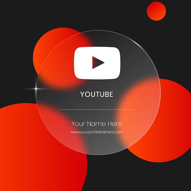 Tarjeta de cristal borrosa transparente de YouTube para redes sociales