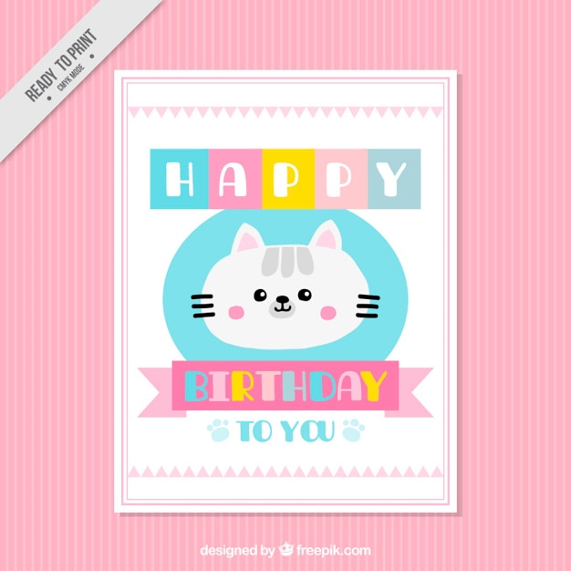 Vector tarjeta de cumpleaños de adorable gatito