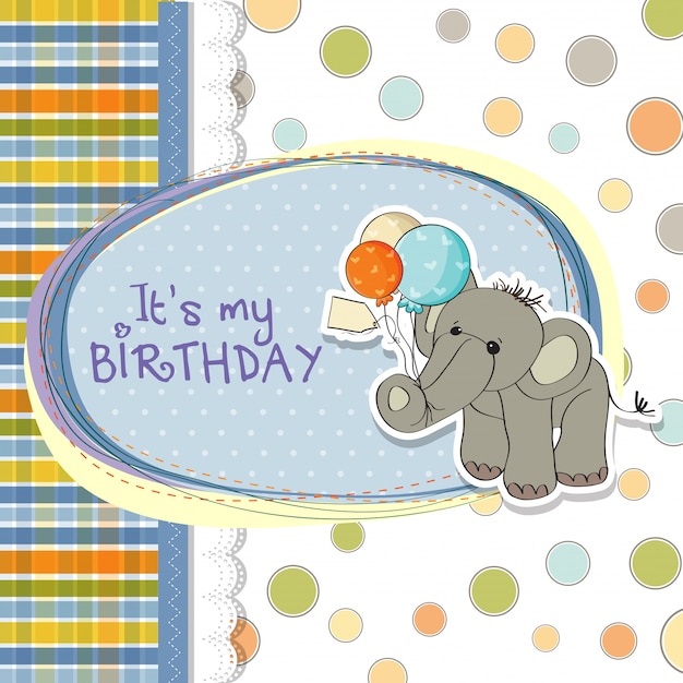 Vector tarjeta de cumpleaños de bebé con elefante