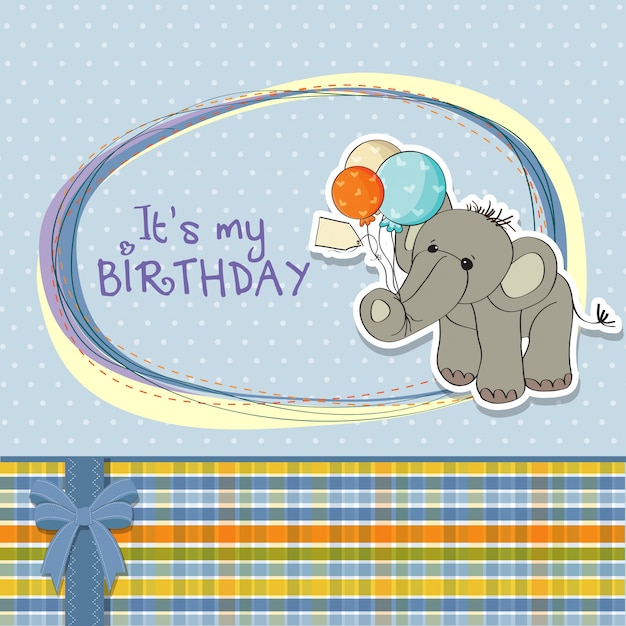 Tarjeta de cumpleaños de bebé niño con elefante