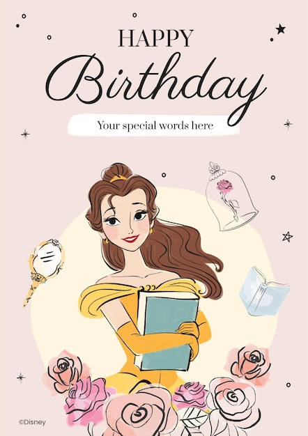 Tarjeta de cumpleaños de Bella de La Bella y la Bestia