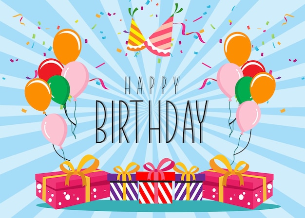 una tarjeta de cumpleaños con una caja con las palabras feliz cumpleaños en ella