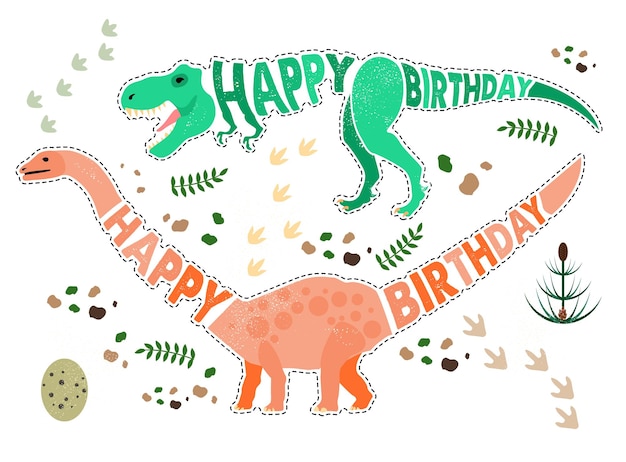 Vector tarjeta de cumpleaños con dinosaurio para niños. ilustración vectorial