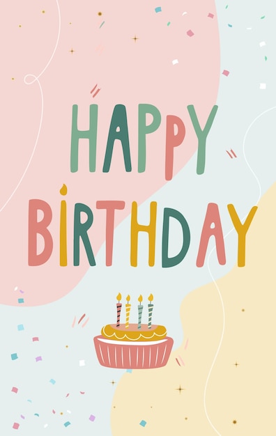 Tarjeta de cumpleaños de Doodle estilo dibujado a mano Letras escritas a mano Diseño de tarjetas de felicitación por cumpleaños