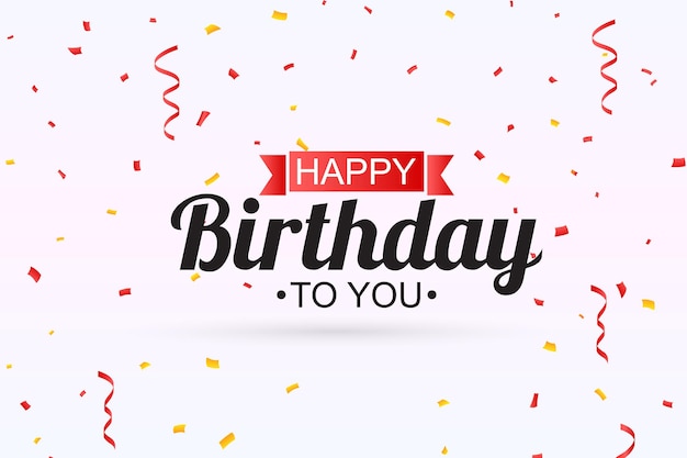 una tarjeta de cumpleaños feliz con confeti y una cinta con las palabras feliz cumpleaños en ella