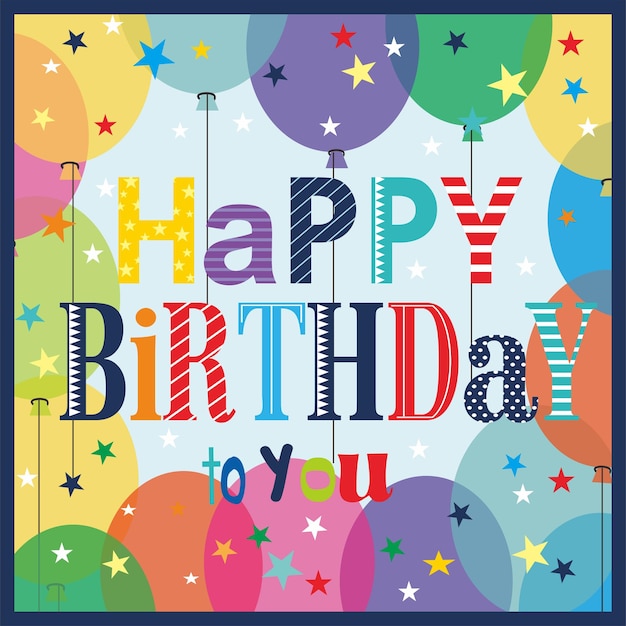 una tarjeta de cumpleaños feliz con globos y las palabras feliz cumpleaños en ella