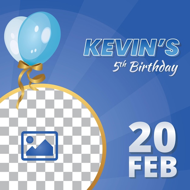una tarjeta de cumpleaños con un globo y un fondo azul con la fecha del año