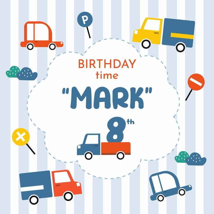Tarjeta de cumpleaños gratuita con coche y tráfico en estilo plano