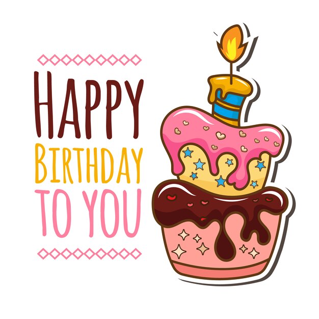 Tarjeta de cumpleaños con ilustración de pastel