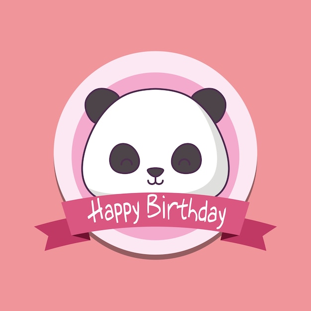 Tarjeta de cumpleaños con lindo oso panda kawaii personaje