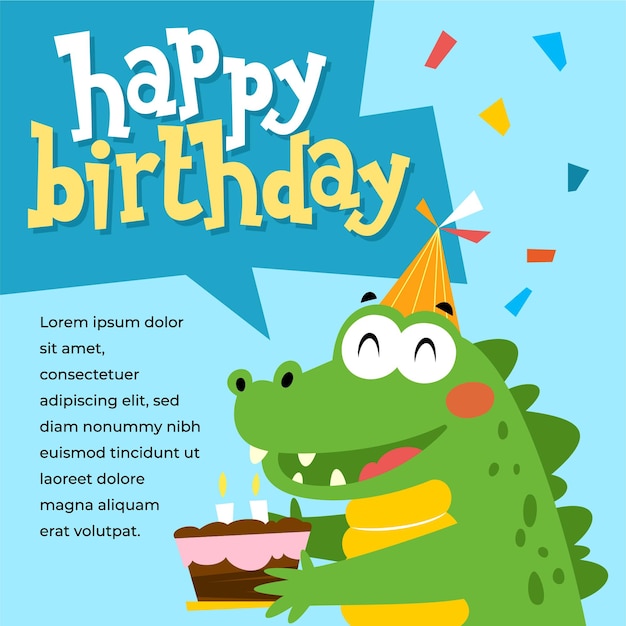 Vector tarjeta de cumpleaños con un lindo personaje de cocodrilo