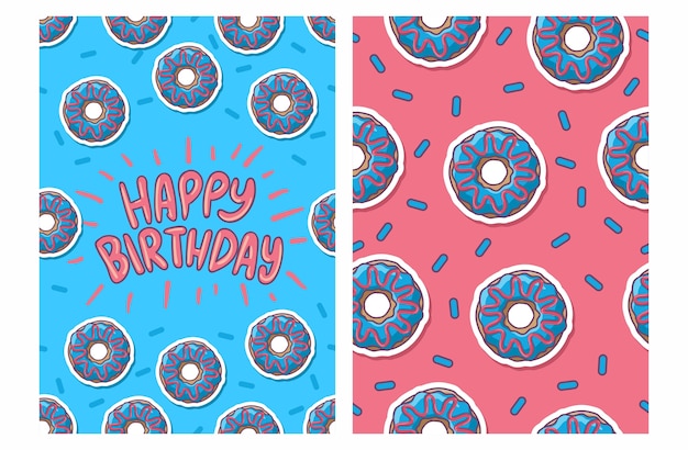 Vector tarjeta de cumpleaños con patrón de donuts