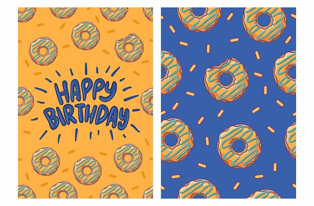 Vector tarjeta de cumpleaños con patrón de donuts