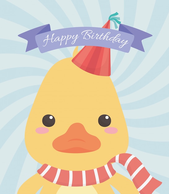 Tarjeta de cumpleaños con pequeño personaje de pato