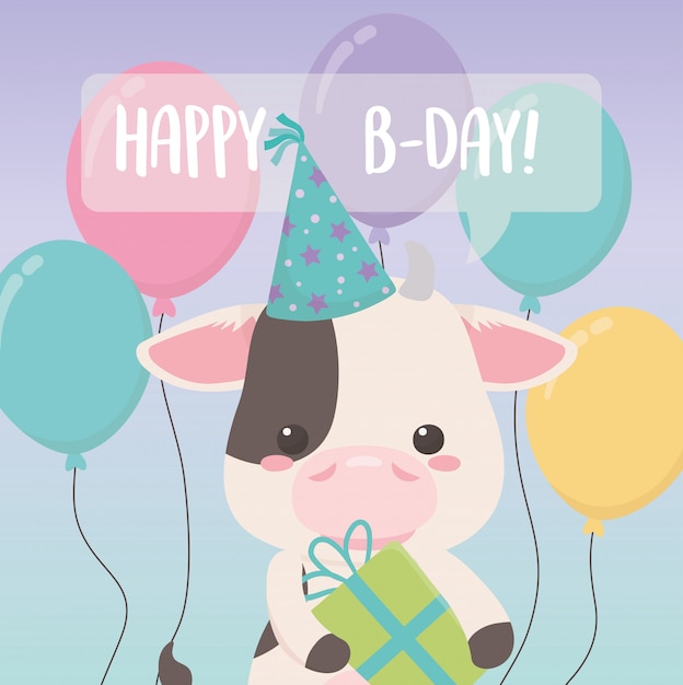 Tarjeta de cumpleaños con personaje de vaca pequeña