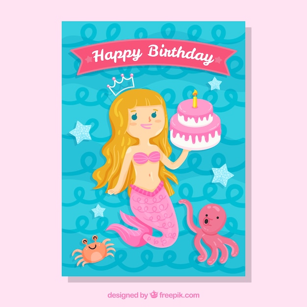 Vector tarjeta de cumpleaños con sirena