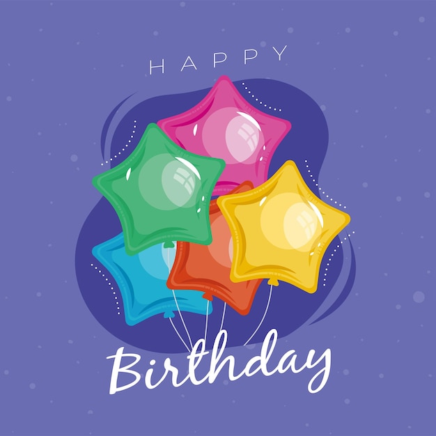 Tarjeta de decoración de estrellas brillantes de feliz cumpleaños