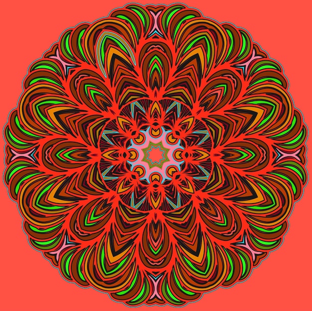 Tarjeta decorativa colorida ornamental con patrón de mandala en círculo Elemento vintage Fondo dibujado a mano