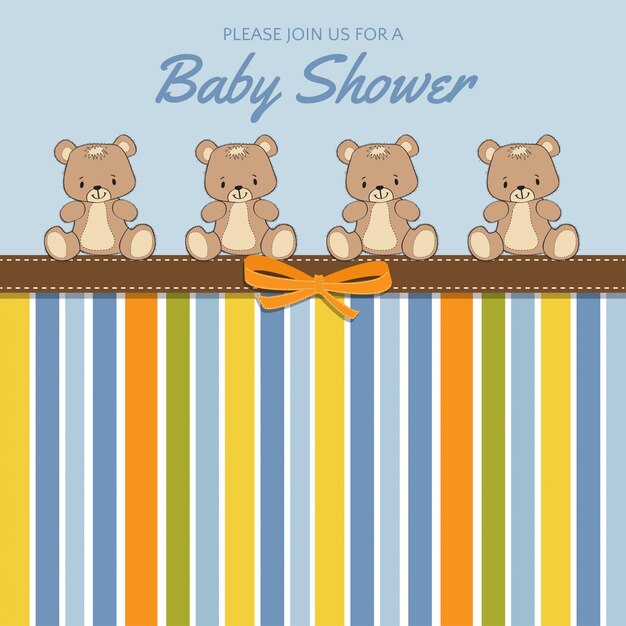 Vector tarjeta delicada de baby shower con osos de peluche