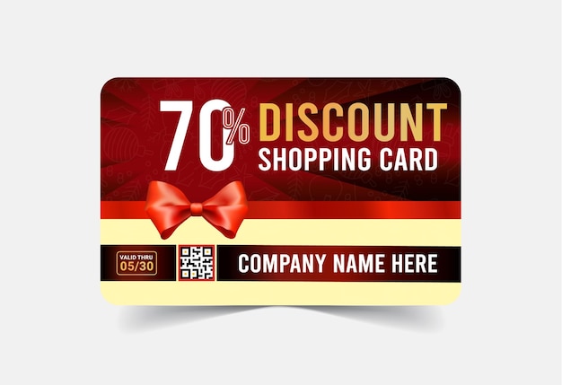 Tarjeta de descuento de color rojo y tarjeta de compras de descuento voucher de descuento