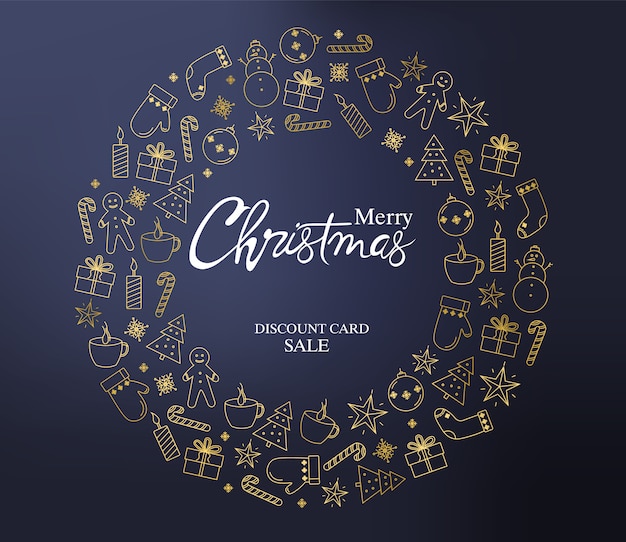 Tarjeta de descuento de Navidad con guirnalda de decoraciones