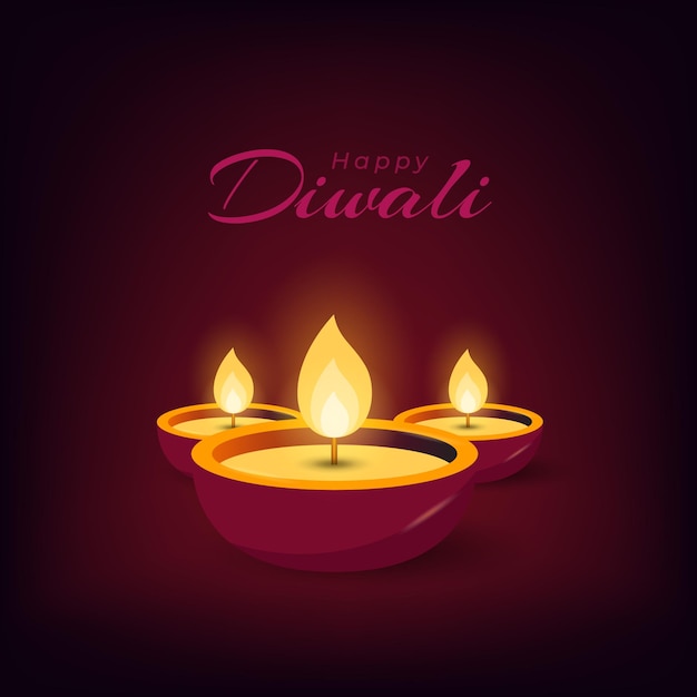 Tarjeta de deseos feliz diwali con ilustración de diya ardiente