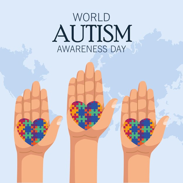 tarjeta del día del autismo con las manos