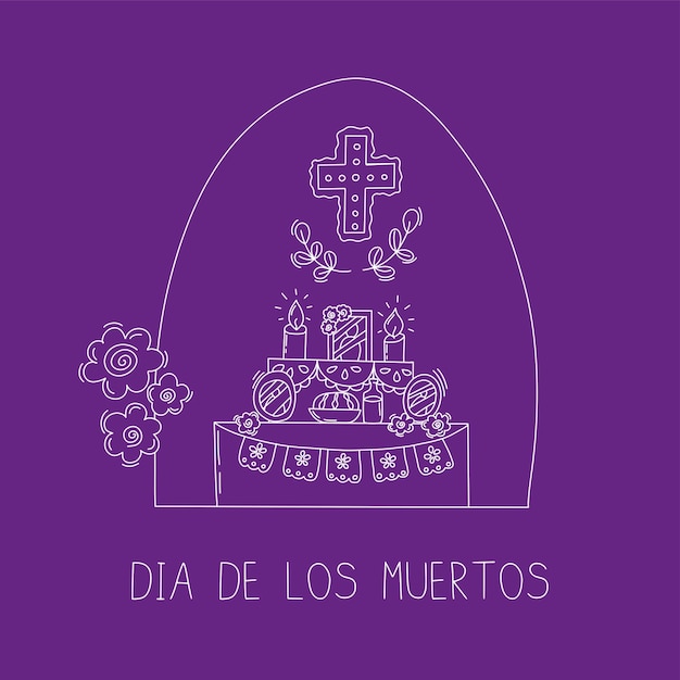 Tarjeta del Día del Día de los Muertos Fiestas y tradiciones latinoamericanas Ilustración vectorial de vacaciones religiosas mexicanas en estilo Doodle