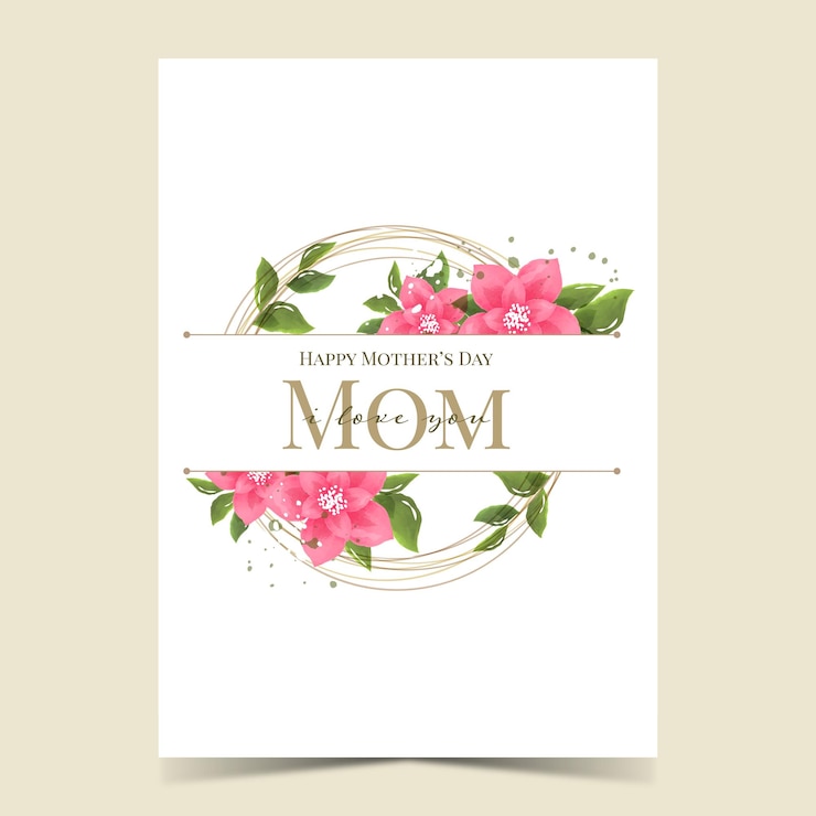 Vector tarjeta del día de la madre en estilo rústico ilustración vectorial tarjeta de plantilla floral acuarela verde