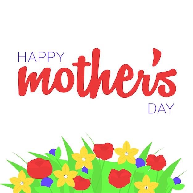 Vector tarjeta del día de la madre feliz o forma cuadrada de pancarta con flores de primavera. ilustración vectorial.