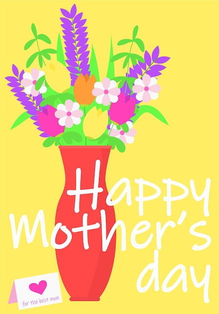 Tarjeta para el Día de la Madre Feliz con ramo de flores para la tarjeta de verano y primavera. ilustración vectorial