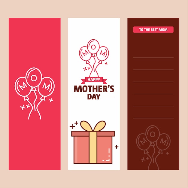 Tarjeta del día de la madre con el logo de caja de regalo y vector de tema rosa