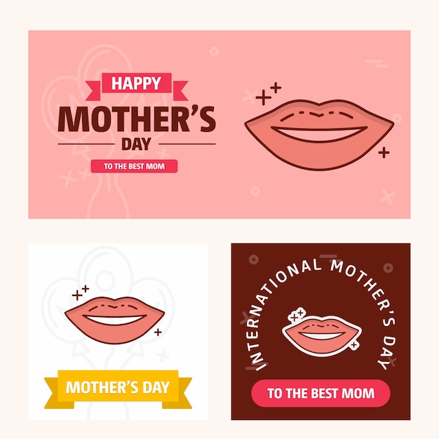 Tarjeta del día de la madre con el logotipo de los labios y el vector tema rosa