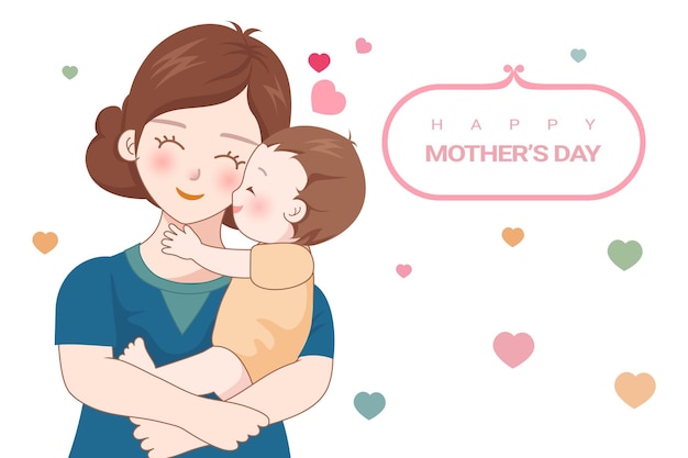 Tarjeta en el día de la madre madre sosteniendo al bebé vector para el feliz día de la madre fondo