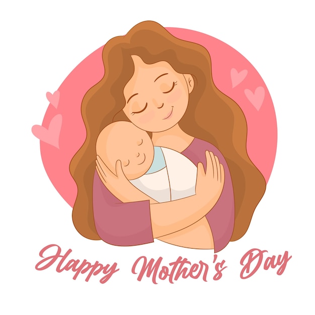 Tarjeta en el Día de la Madre Madre sosteniendo al bebé vector para la maternidad del Día de la Madre Feliz