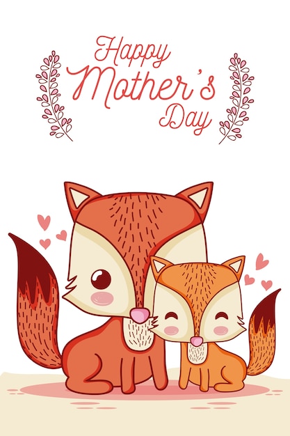 Tarjeta del día de las madres felices con dibujos animados de animales lindos