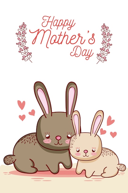 Tarjeta del día de las madres felices con dibujos animados de animales lindos